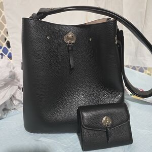 kate spade Black Pebbled Leather Bucket Bag with Matching Wallet